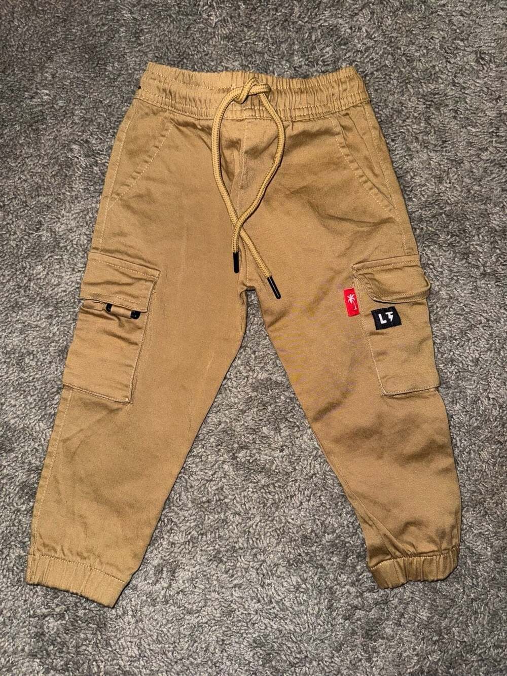 Little Trouble Boys Cargo Jogger Pants in Tan